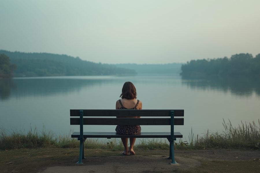 Lucid_Origin_A_woman_with_her_back_to_the_camera_sitting_calml_1